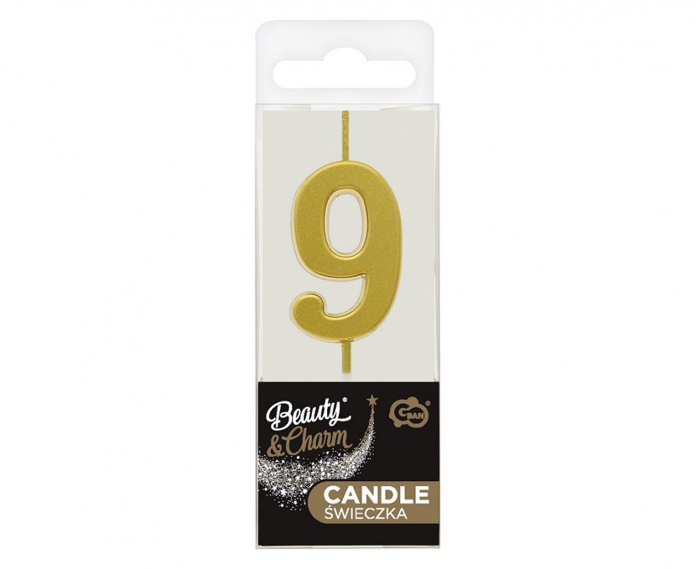 Świeczki piker B&C cyferka  9 metaliczna złota  9,5x2,3cm BH-SPZ9 GoDan